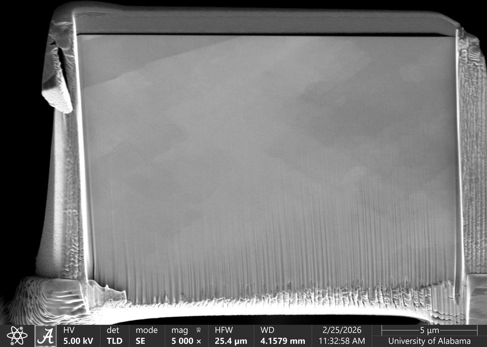 The same lamella seen by the electron column and by the ion column